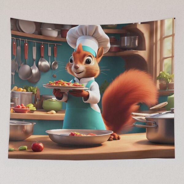 Item preview, Red Squirrel as a Chef, in a kitchen preparing meals designed and sold by Colin Bentham.