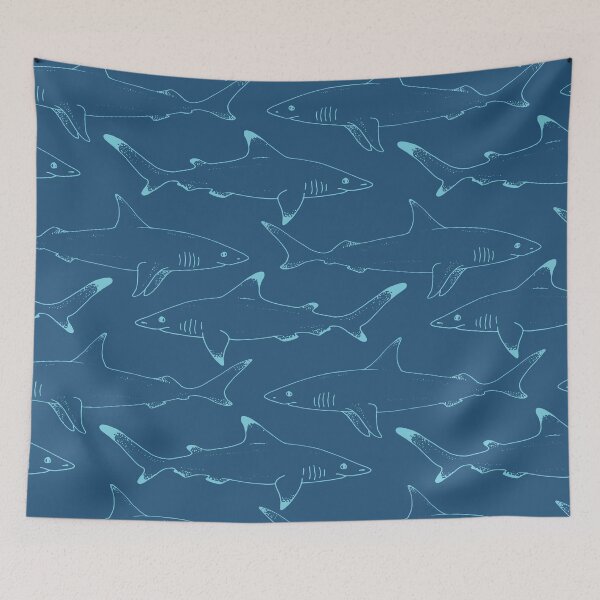 Item preview, Nautical Blue Great White Sharks Pattern designed and sold by newburyboutique.
