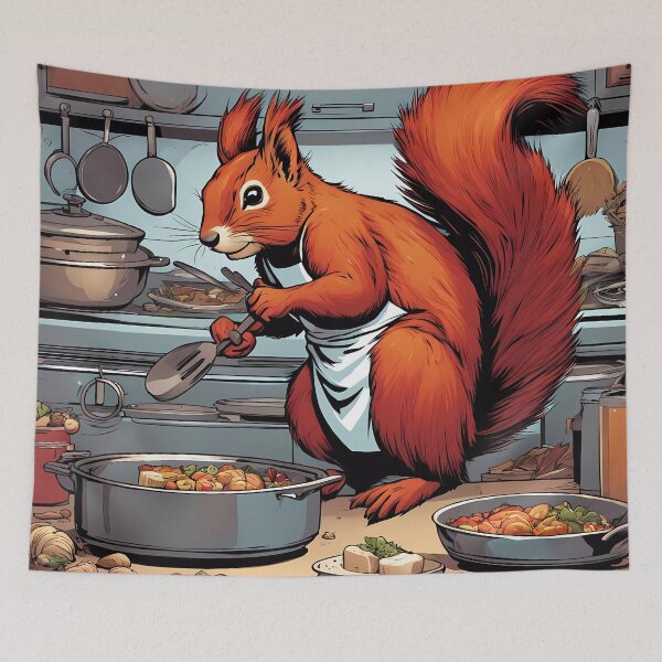 Item preview, Red Squirrel as a Chef, in a kitchen preparing meals designed and sold by Colin Bentham.