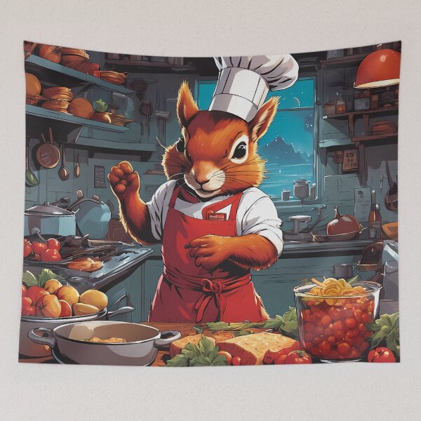 Item preview, Red Squirrel as a Chef, in a kitchen preparing meals designed and sold by Colin Bentham.