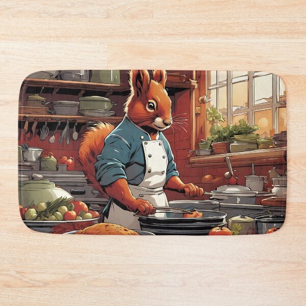 Item preview, Red Squirrel as a Chef, in a kitchen preparing meals designed and sold by Colin Bentham.