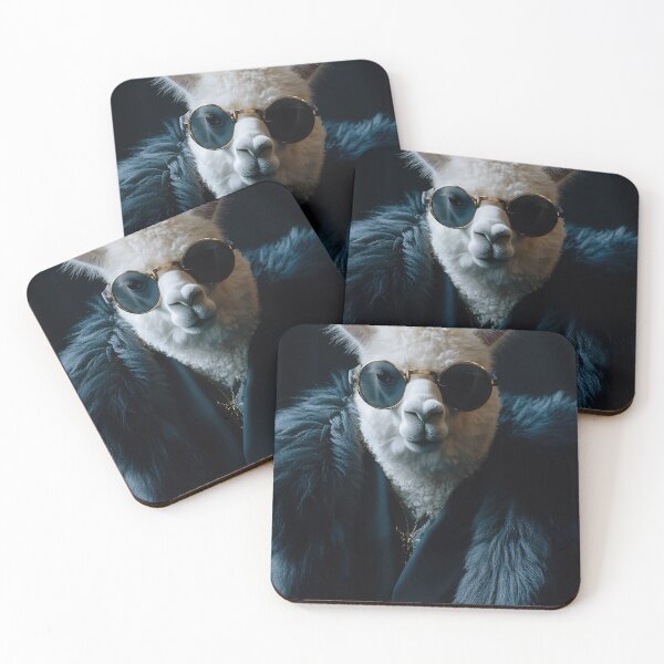 Item preview, A stylish llama wearing sunglasses and a luxurious fur coat strikes a pose against a dark background designed and sold by anytka.