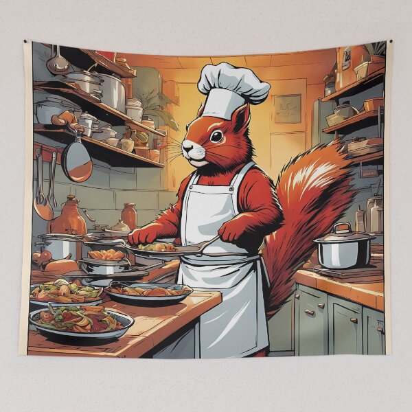 Item preview, Red Squirrel as a Chef, in a kitchen preparing meals designed and sold by Colin Bentham.