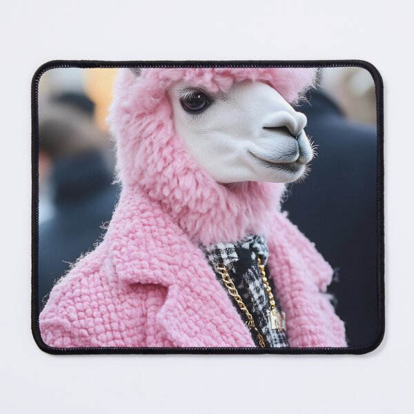Item preview, A creative depiction of a llama in a stylish pink coat with a unique face mask at a vibrant outdoor event designed and sold by anytka.