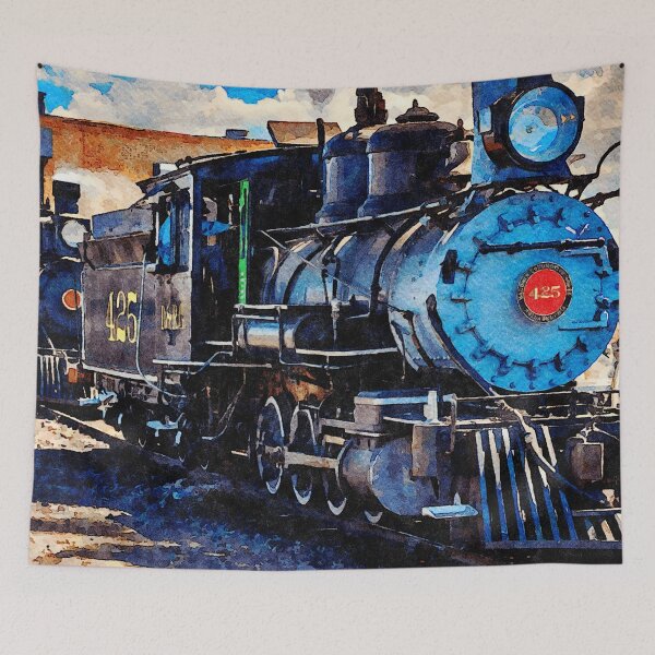 Artikelvorschau, Alte Dampflokomotive, festgehalten in lebendigem Aquarell-Stil entworfen und verkauft von GestaltImagery.