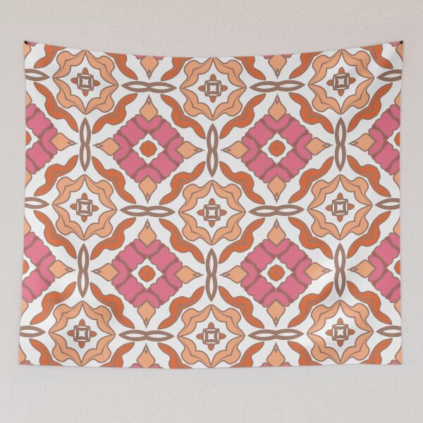 Item preview,  Geometric pattern in warm orange and peach tones with floral motifs 2 designed and sold by AneissPiaf.