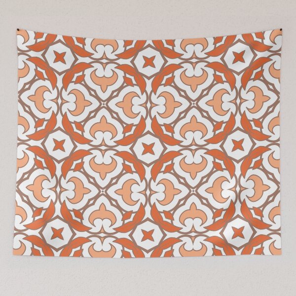 Item preview, Geometric pattern in warm orange and peach tones with floral motifs 3 designed and sold by AneissPiaf.