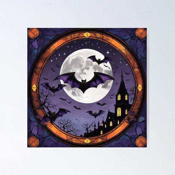 Item preview, Halloween Celestial Bats Print, Faux Spooky Moon and Stars Design designed and sold by PixelStoneDesign .