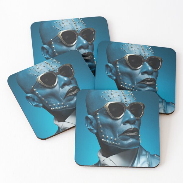 Item preview, Futuristic Portrait - Blue Glow and Golden Pearls designed and sold by djovan.