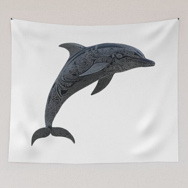 Item preview, Black Dolphin Painting with Tribal Patterns designed and sold by MagicalOceanArt.