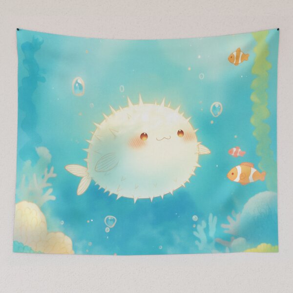 Item preview, Cute Pufferfish Among the Coral Reef designed and sold by AshiraCreations.