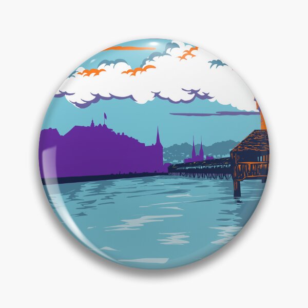 Item preview, Kapellbrucke Over River Reuss with Wasserturm in Lucerne Switzerland WPA Poster Art designed and sold by patrimonio.