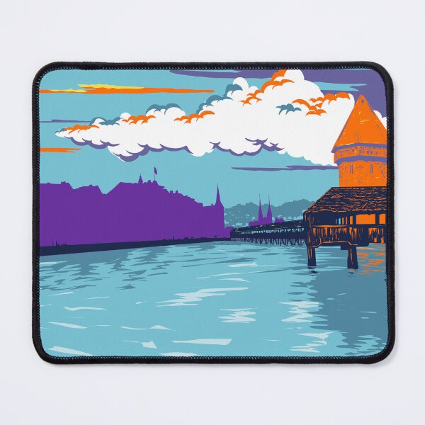 Item preview, Kapellbrucke Over River Reuss with Wasserturm in Lucerne Switzerland WPA Poster Art designed and sold by patrimonio.