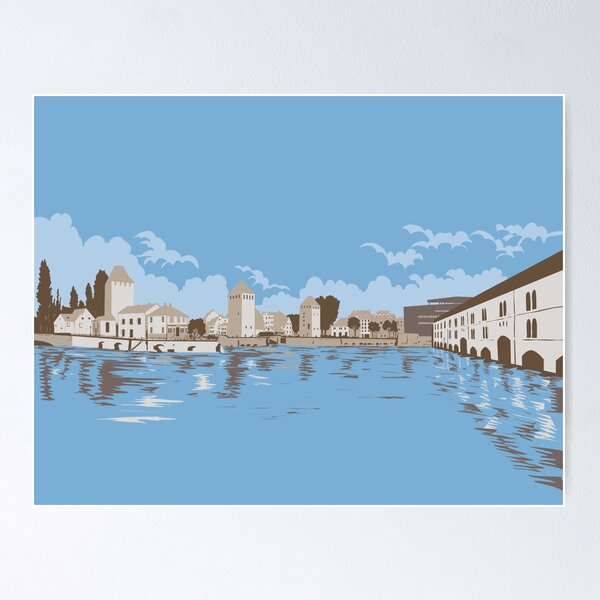 Item preview, Ponts Couverts y Barrage Vauban en el río III Estrasburgo Francia WPA Poster Art designed and sold by patrimonio.