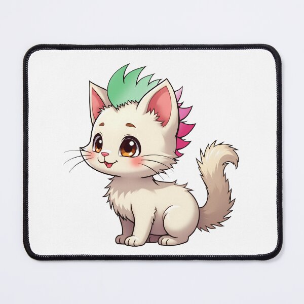 Item preview, Adorable Kawaii Kitty with Cute Abrosexual Pride Rainbow Mohawk designed and sold by Travelslightly.