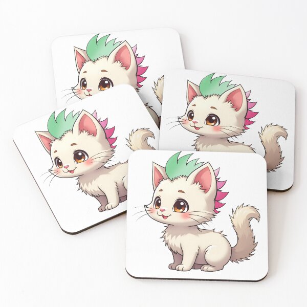 Item preview, Adorable Kawaii Kitty with Cute Abrosexual Pride Rainbow Mohawk designed and sold by Travelslightly.