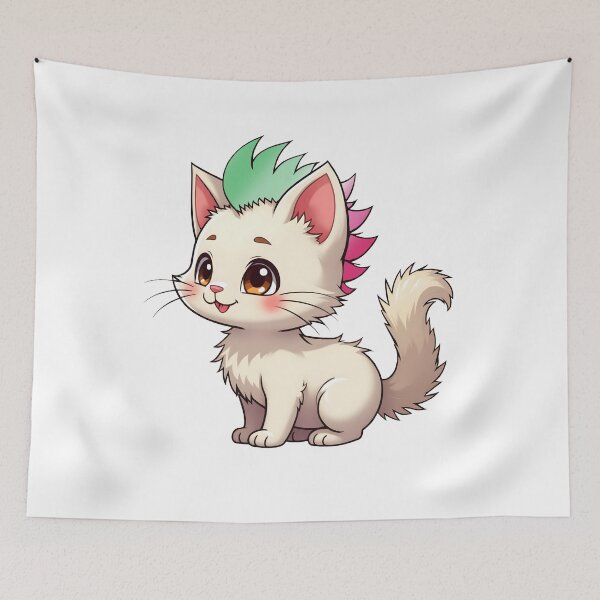 Item preview, Adorable Kawaii Kitty with Cute Abrosexual Pride Rainbow Mohawk designed and sold by Travelslightly.