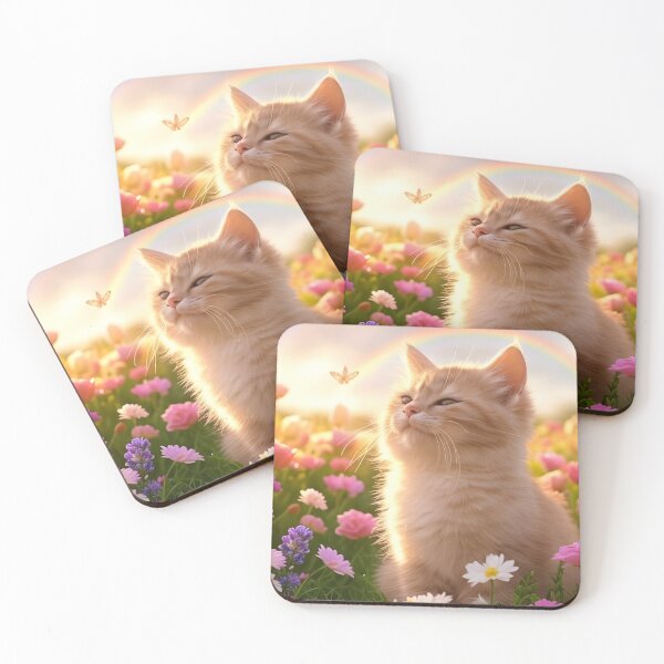 Item preview, cute cat in a flowery field with butterflies designed and sold by Fluffy-Fields.