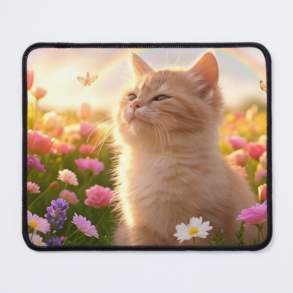 Item preview, cute cat in a flowery field with butterflies designed and sold by Fluffy-Fields.