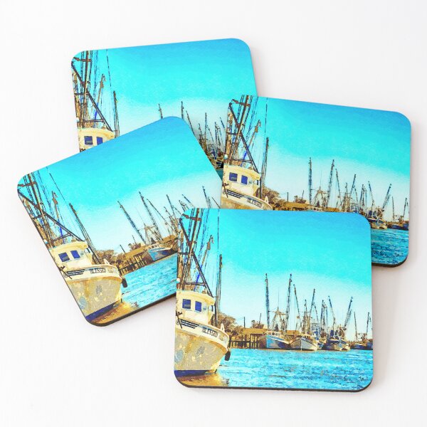 Item preview, Watercolor painting of shrimp fishing boats in Darien, Georgia harbor designed and sold by GestaltImagery.