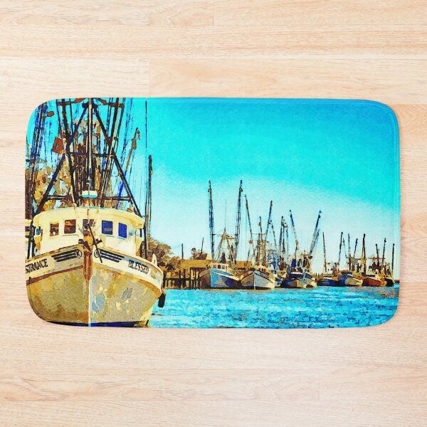 Item preview, Watercolor painting of shrimp fishing boats in Darien, Georgia harbor designed and sold by GestaltImagery.