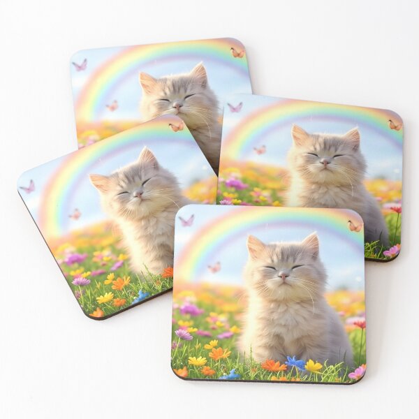Item preview, a fluffy sleepy cat in a flowery field with butterflies designed and sold by Fluffy-Fields.