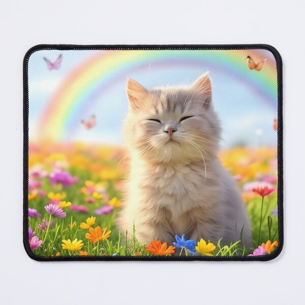 Item preview, a fluffy sleepy cat in a flowery field with butterflies designed and sold by Fluffy-Fields.