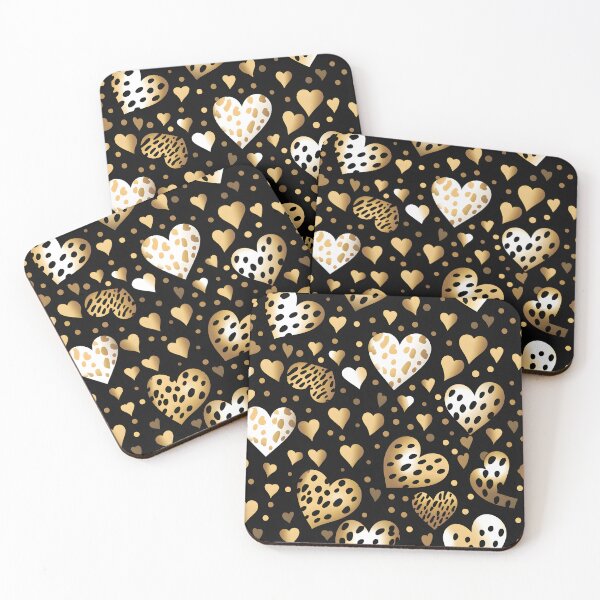 Item preview, Gold and white hearts on a black background. designed and sold by MagelliShop.