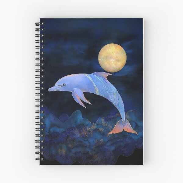 Artikelvorschau, Blauer Delphin unter Nachthimmel entworfen und verkauft von MagicalOceanArt.