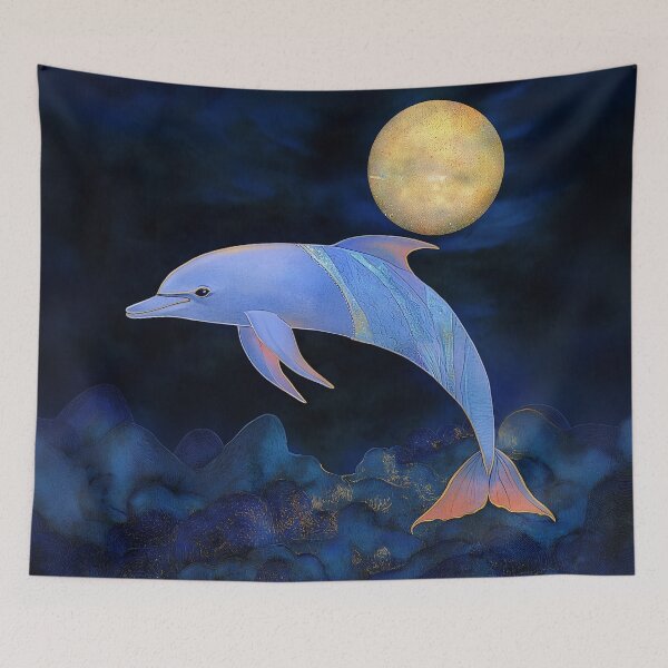 Item preview, Blue Dolphin Under Night Sky designed and sold by MagicalOceanArt.