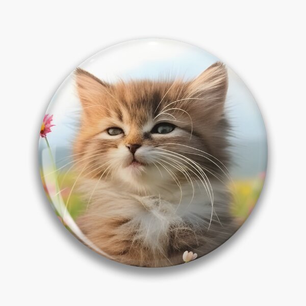 Item preview, a fluffy tabby kitten in a flowery field with butterflies designed and sold by Fluffy-Fields.