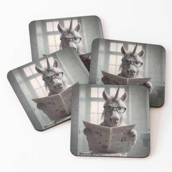 Item preview, Whimsical Unicorn Reading Newspaper in Bathroom designed and sold by vk09.