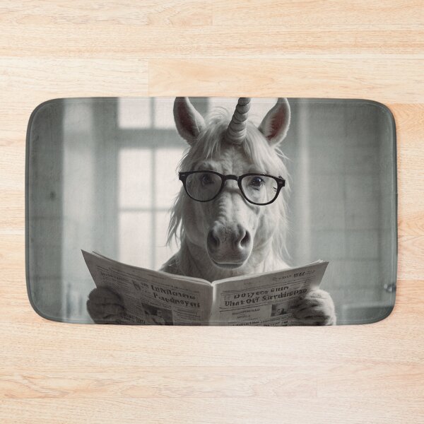 Item preview, Whimsical Unicorn Reading Newspaper in Bathroom designed and sold by vk09.