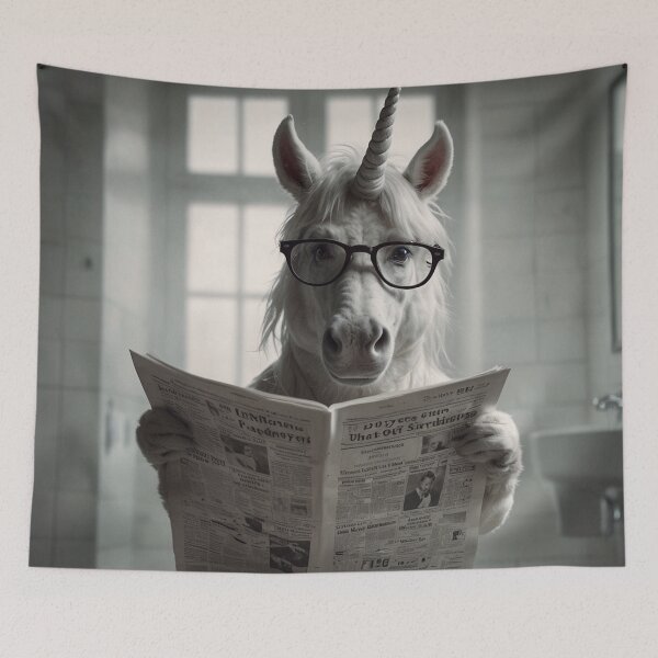 Item preview, Whimsical Unicorn Reading Newspaper in Bathroom designed and sold by vk09.