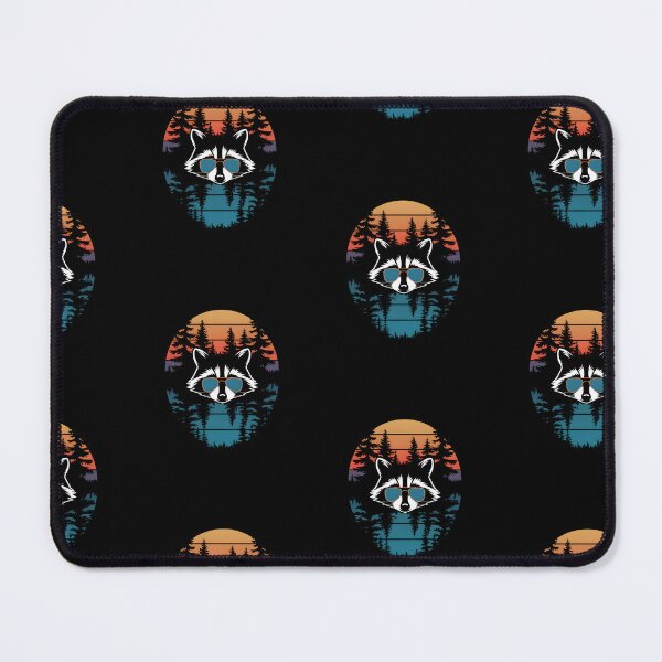 Item preview, Raccoon in glasses, sunset and pine trees designed and sold by MadCatPrints.