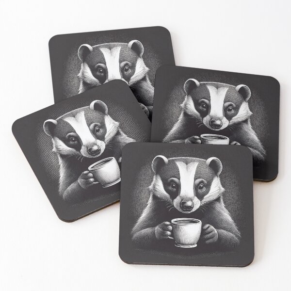 Item preview, Funny up all night Badger drinking coffee designed and sold by Boxing Kangaroo Retail Company.