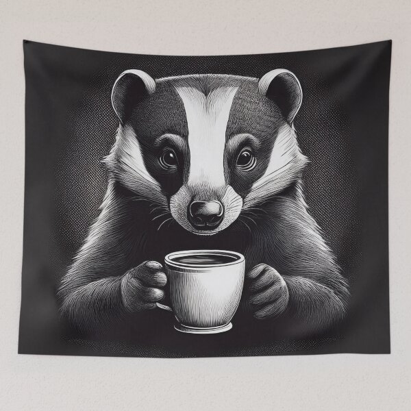 Item preview, Funny up all night Badger drinking coffee designed and sold by Boxing Kangaroo Retail Company.
