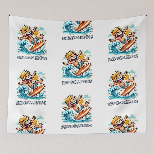 Item preview, "Vibrant Skimboarding Cartoon: Summer Fun on the Waves designed and sold by Psycho-Crazy.