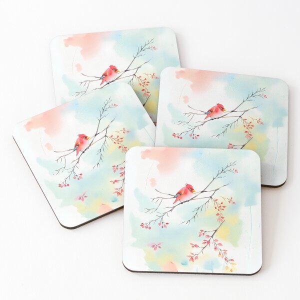 Item preview, Red Bird on a Branch - Watercolor Serenity designed and sold by Desireehaz.