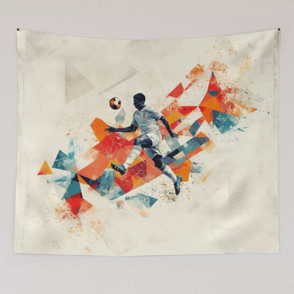 Item preview, Football Striker taking shot amidst geometric patterns Active Outdoors Inspired Art designed and sold by CDC40.