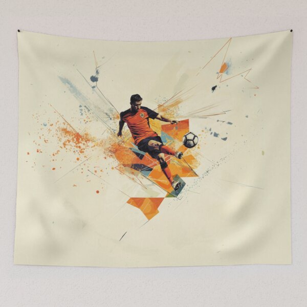 Item preview, Football Striker taking shot amidst geometric patterns Active Outdoors Inspired Art designed and sold by CDC40.
