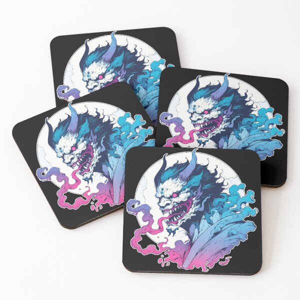 Item preview, Cool Japanese Oni Demon Ogre Pink Blue designed and sold by TomFrontierArt.