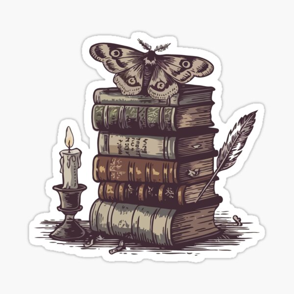 Item preview, Antique Books and Moth: Dark Academia Candlelight Art designed and sold by TheFrogsAcademy.