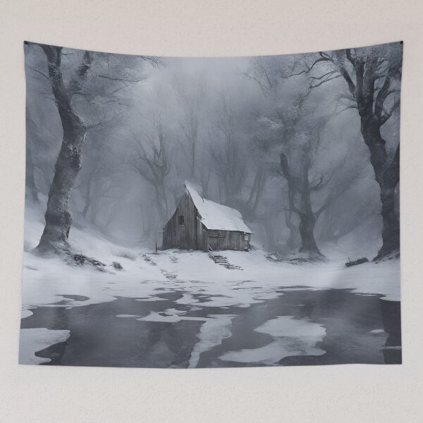 Item preview, Winter Abandonment: Building by the Pond, winter, funny, gifts,  designed and sold by Ewelina  Niemiec.