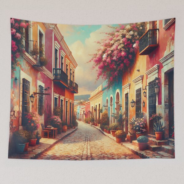Item preview, Picturesque cobblestone street somewhere in Mexico designed and sold by dulceguavashop.