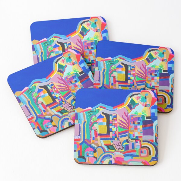 Item preview, Imaginary city on blue background designed and sold by NancyGabelArt.