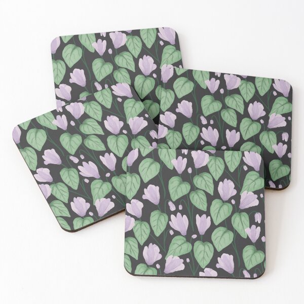 Item preview, Delicate hand drawn cyclamen trailing floral - Lilac on black designed and sold by Illustrated by Nat.