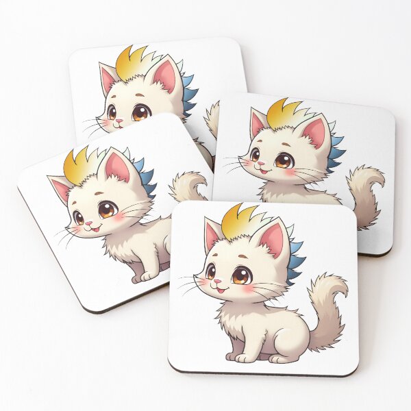 Item preview, Adorable Kawaii Kitty with Cute AroAce Agender Pride Rainbow Mohawk designed and sold by Travelslightly.