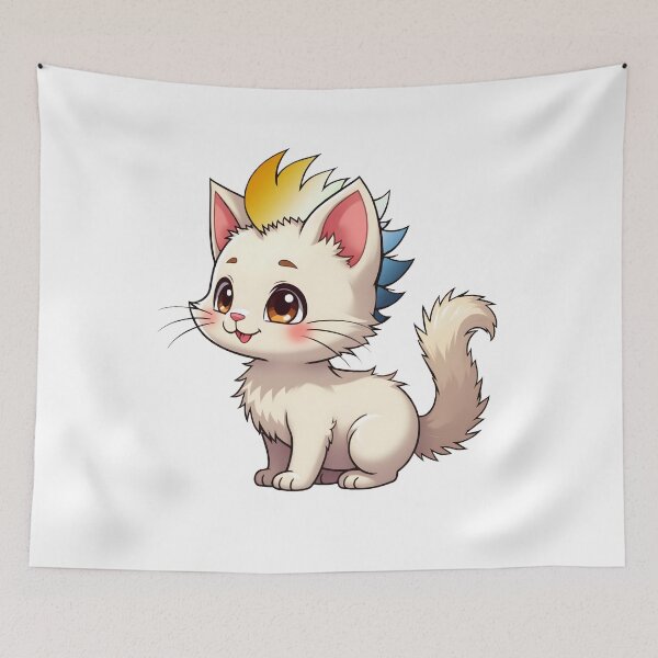 Item preview, Adorable Kawaii Kitty with Cute AroAce Agender Pride Rainbow Mohawk designed and sold by Travelslightly.