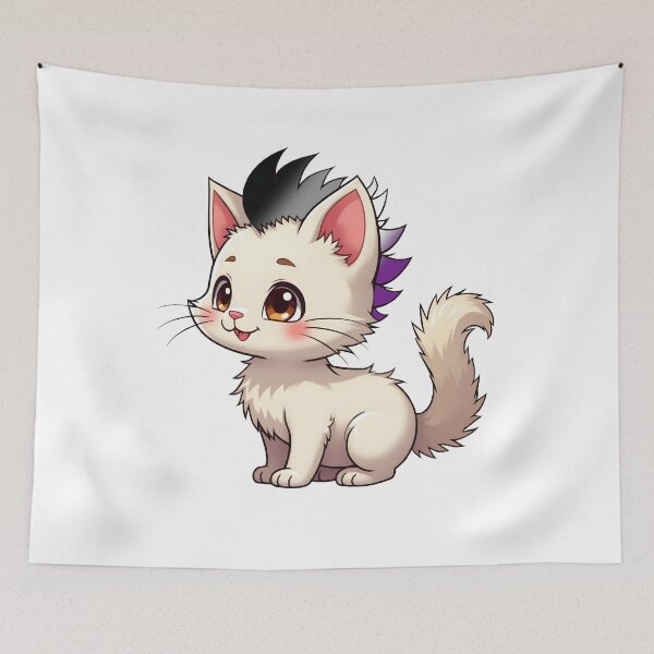 Item preview, Adorable Kawaii Kitty with Cute Asexual Pride Rainbow Mohawk designed and sold by Travelslightly.